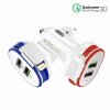 USB car charger for Android and iPhone | Quick Charge 3.0 | Small size | Dual USB ports | 3.0A output | Blue LED power light | Red and Blue color option | Amax Goods | Amaxmp.com
